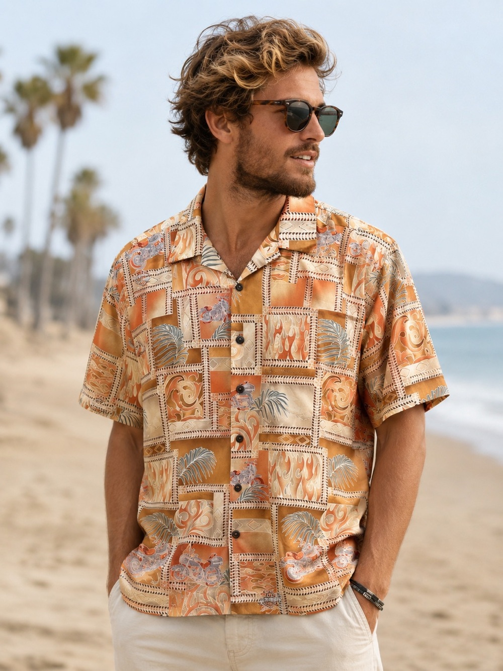 Vintage Harley-Davidson by Tori Richard Hawaiian‎ Shirt Flames Motorcycles Palms